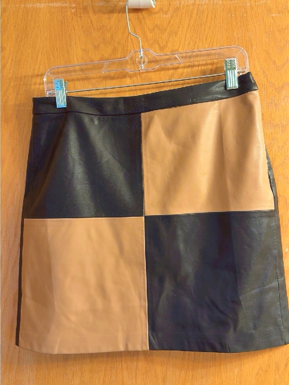 THML Black & Tan Colorblock Faux Leather Mini Skirt